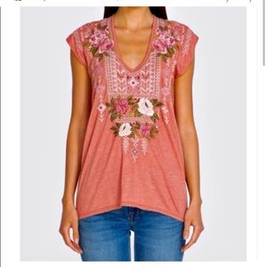 EUC JOHNNY WAS Yuki Deep Scoop Neck Floral Summer Top Size Medium